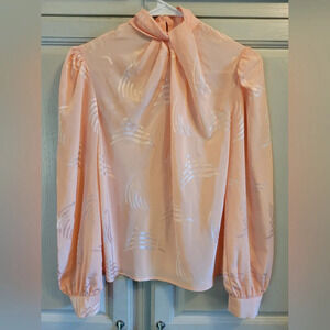80s Vintage Anna Kriste Peachy Pink Geometric Embossed High Neck Blouse